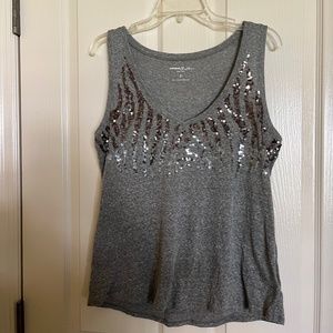 Express Embellished Gray Tank Medium